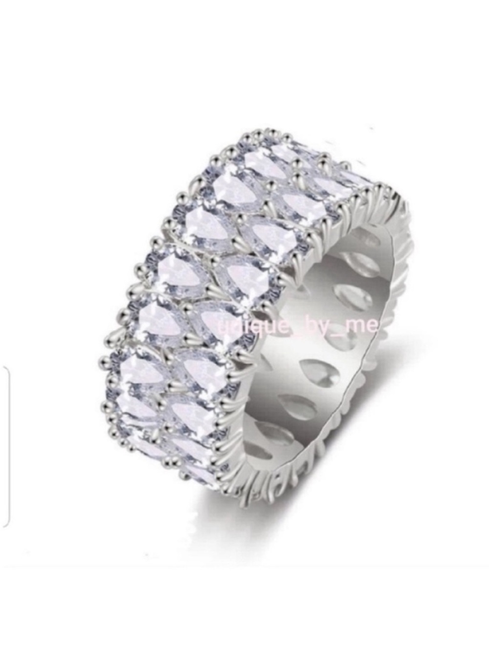 Swarovski Elements 925 Sterling Silver Clear Teardrop Eternity Band Ring NEW